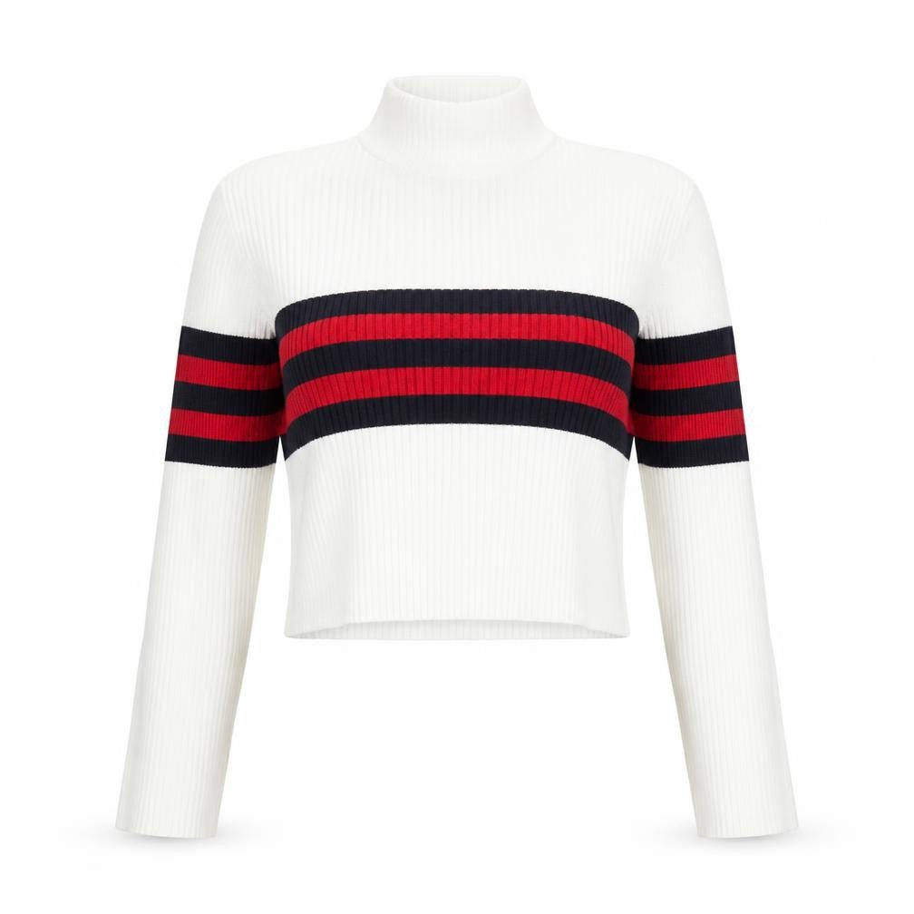 Urban Outfitters Women’s White Striped Mock Neck Slim Jumper Size S