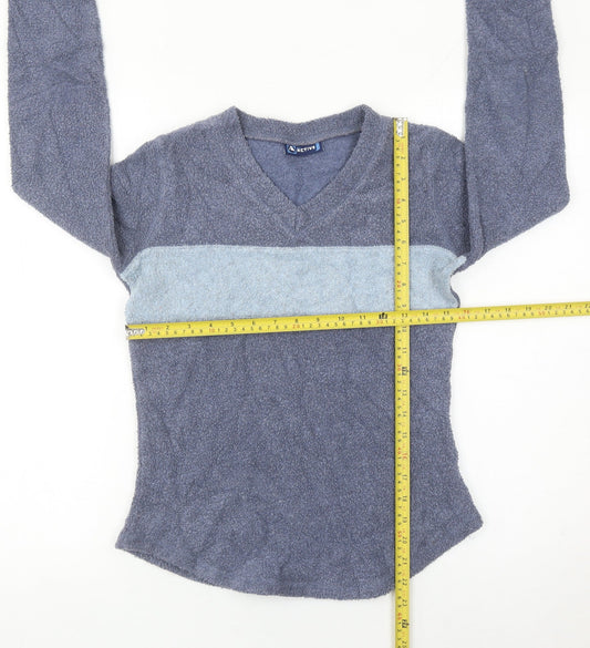 Active Women’s Blue V-Neck Pullover Sweatshirt UK 8 Polyester Viscose