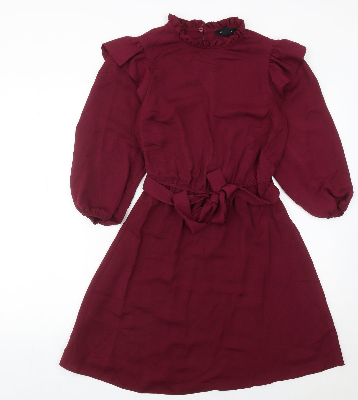 New Look Women Red Size 8 A-Line Knee Length Dress Puff Sleeve Party
