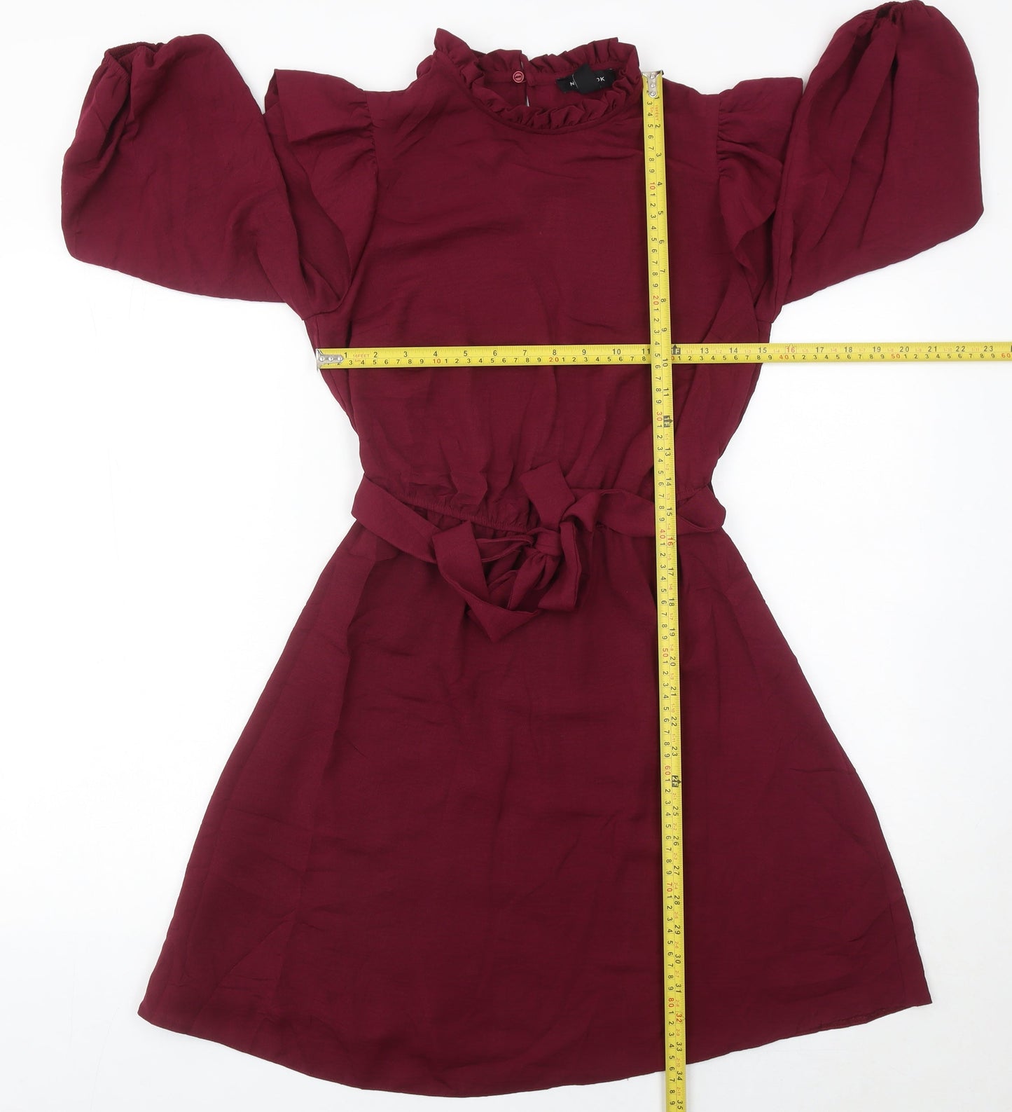 New Look Women Red Size 8 A-Line Knee Length Dress Puff Sleeve Party