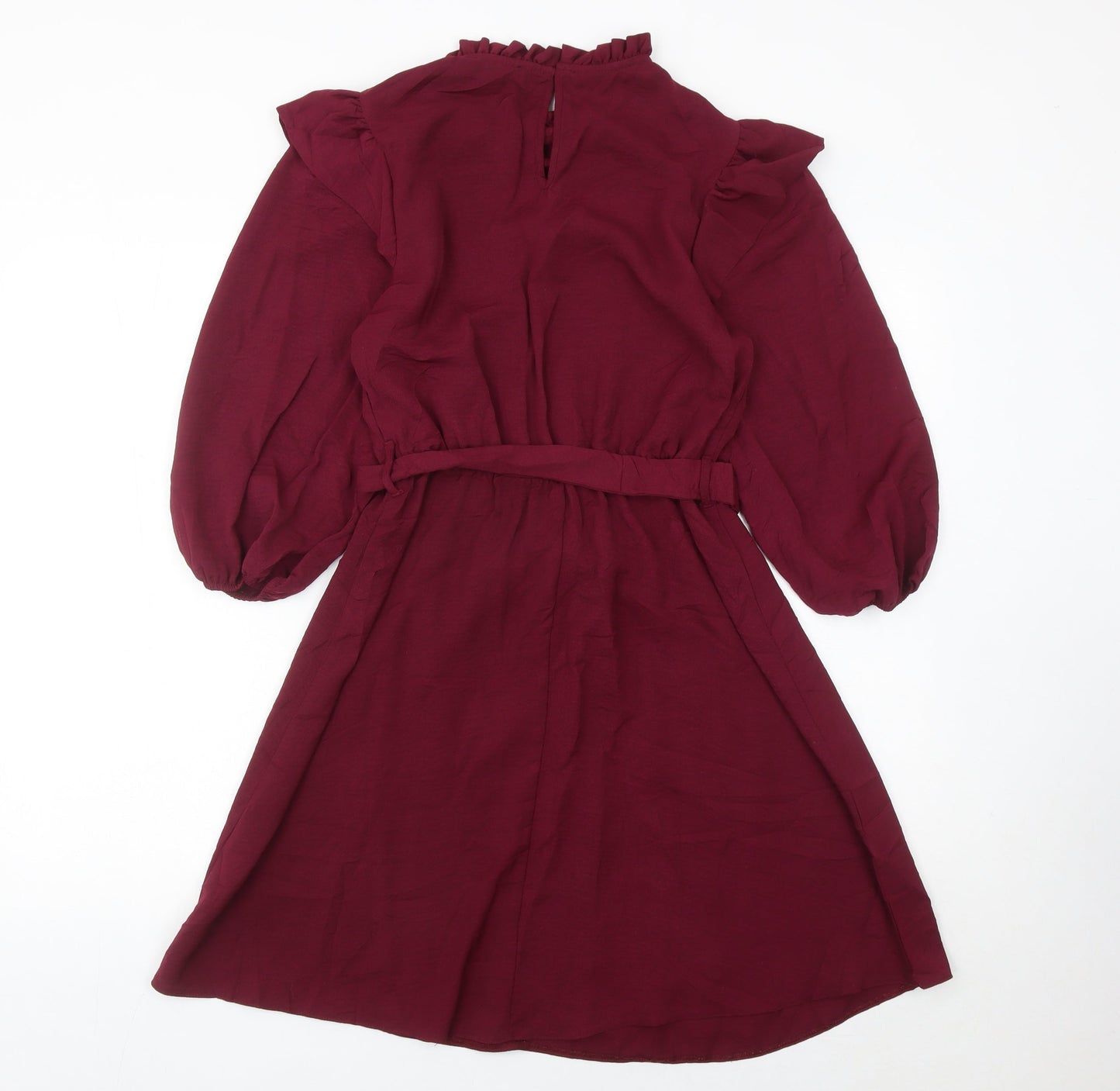 New Look Women Red Size 8 A-Line Knee Length Dress Puff Sleeve Party