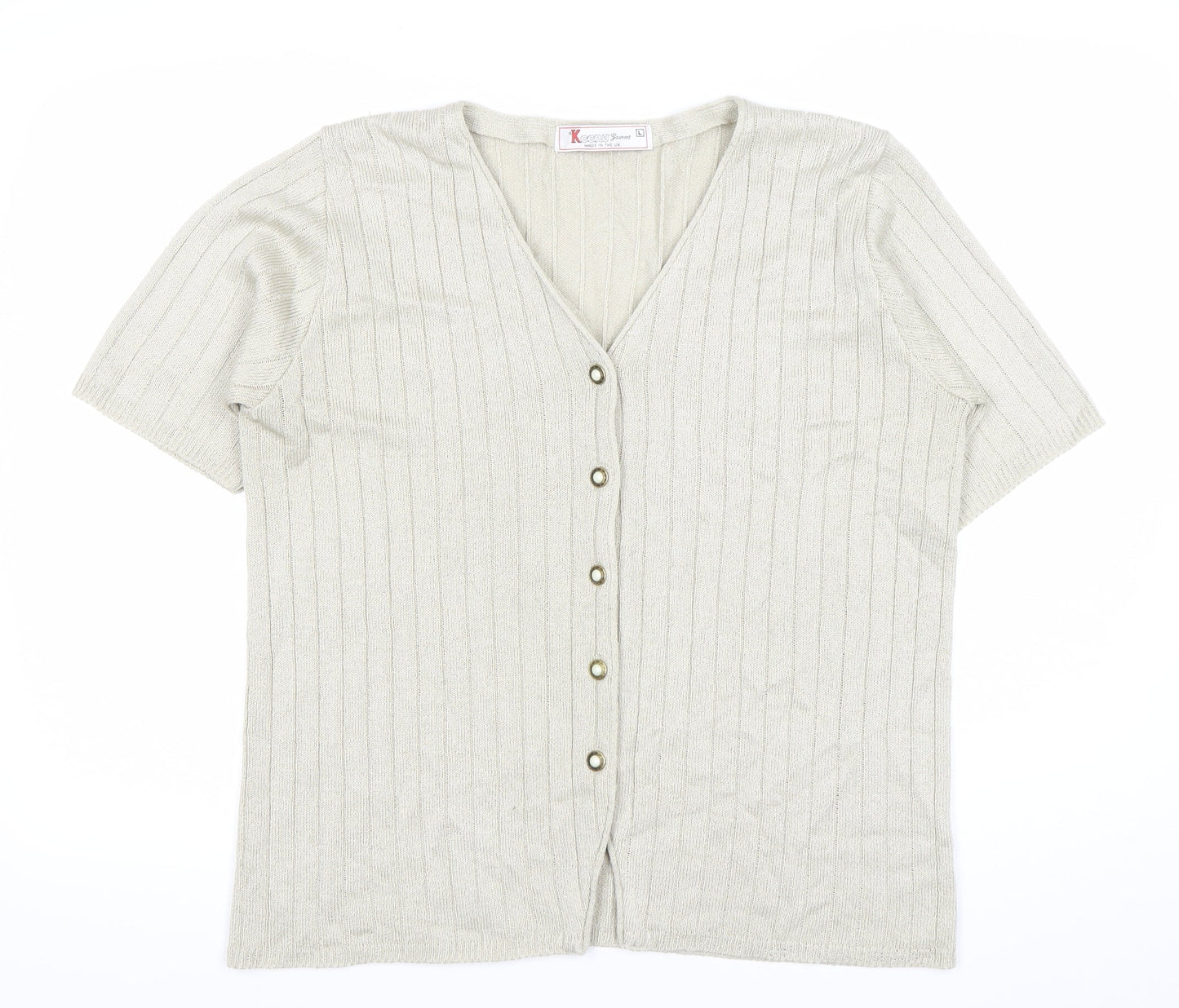 Keeno Women’s Beige Short Sleeve V-Neck Cardigan L