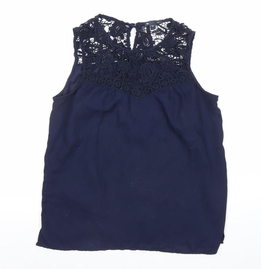 Gap Womens Blue Sleeveless Lace Blouse Top Size S