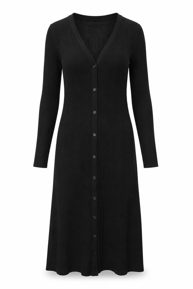 Planet Women’s Black XL Viscose Long Sleeve Button Midi Shirt Dress