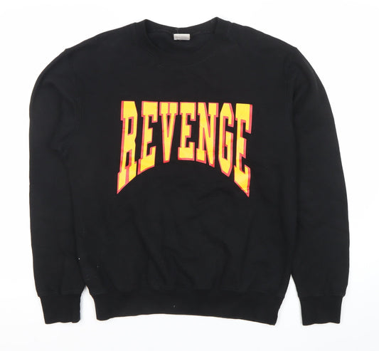 Famona Mens Black Small Pullover Sweatshirt Crew Neck Graphic Logo