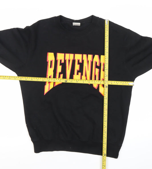 Famona Mens Black Small Pullover Sweatshirt Crew Neck Graphic Logo