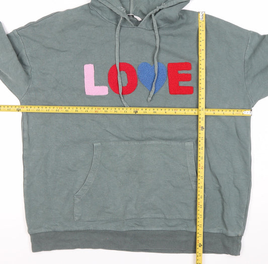 TU Women’s Green Pullover Hoodie Size 16 Love Logo Cotton Blend
