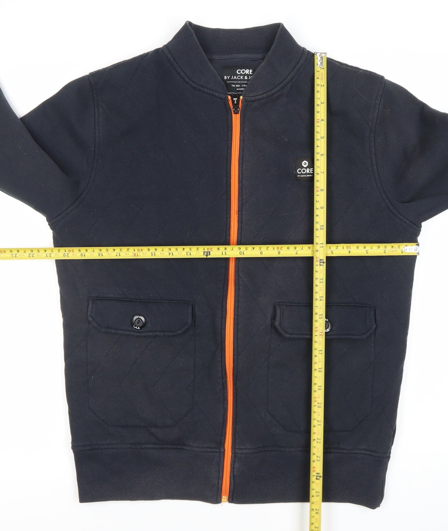 Jack & Jones Men’s Black Bomber Jacket L Full Zip Quilted Casual