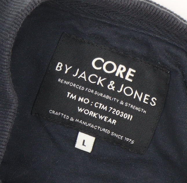 Jack & Jones Men’s Black Bomber Jacket L Full Zip Quilted Casual