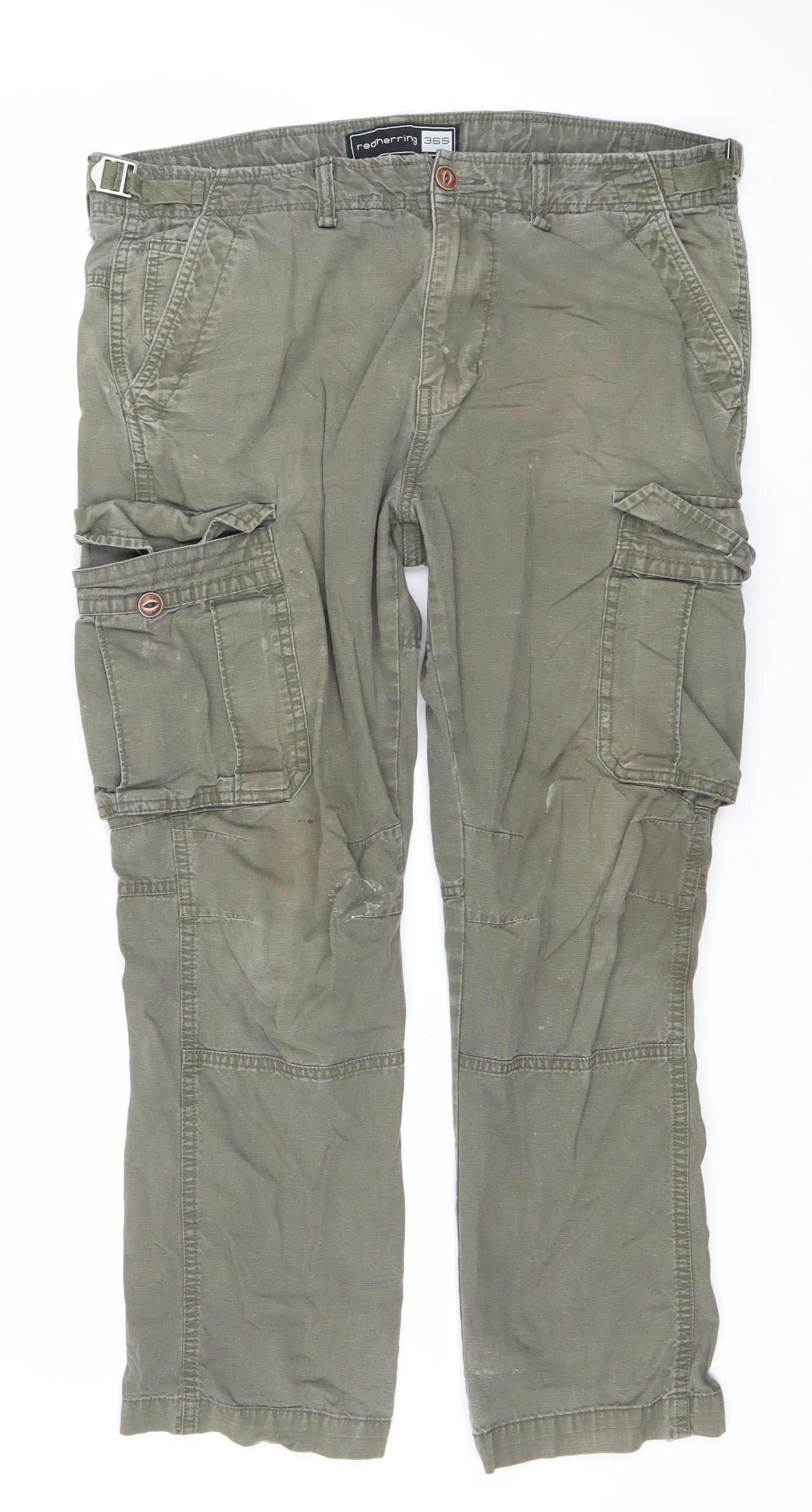 Red Herring Womens Green Cargo Trousers Size 36 Straight Leg