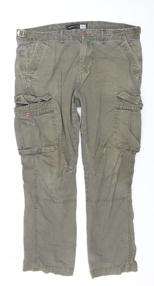 Red Herring Womens Green Cargo Trousers Size 36 Straight Leg