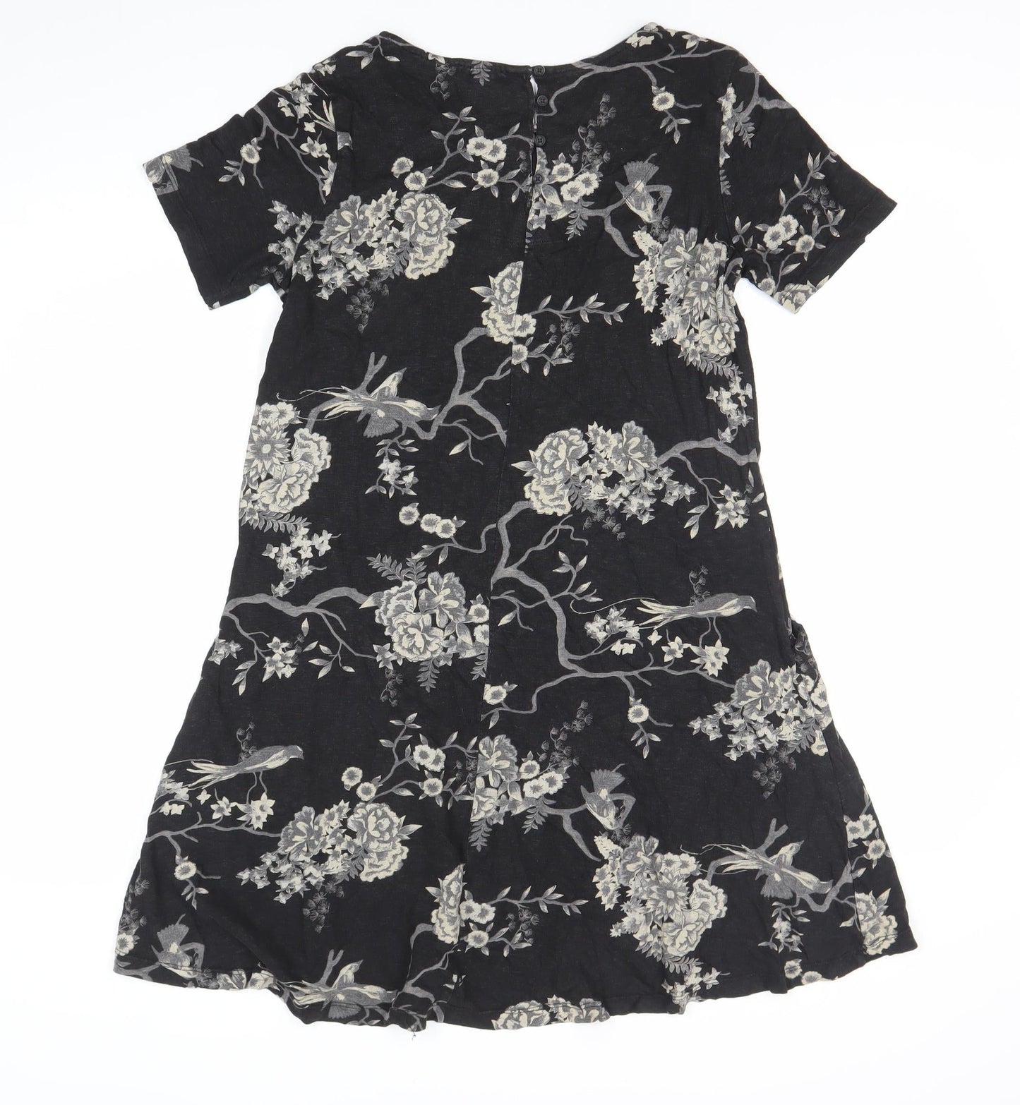 Fat Face Womens Black Floral Shift Dress Size 8 Short Sleeve