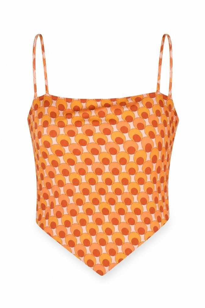 Threadbare Womens Orange Geometric Cami Top Size 8 Retro Zip Detail