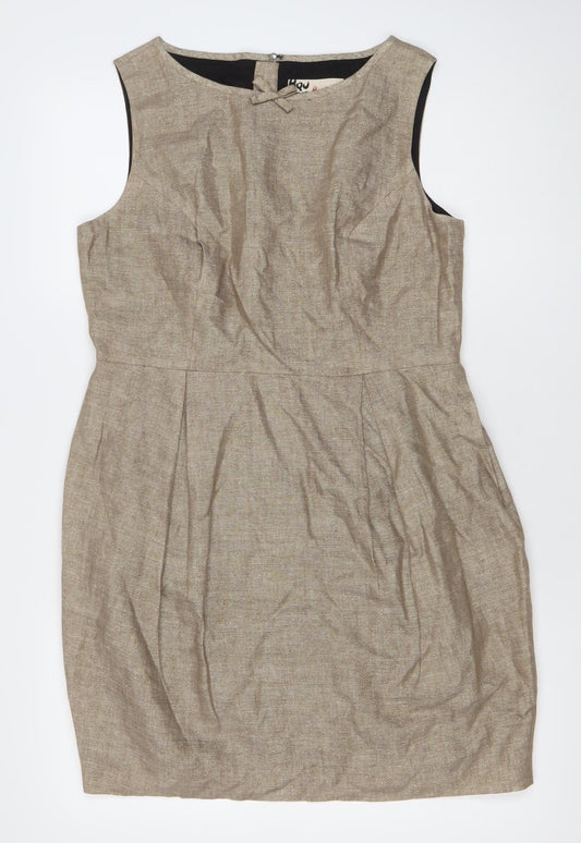 Jaeger Women Beige Linen Blend Sleeveless Sheath Dress UK14