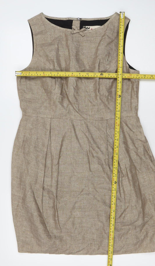 Jaeger Women Beige Linen Blend Sleeveless Sheath Dress UK14