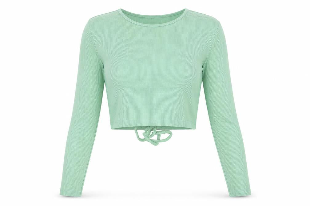 PrettyLittleThing Womens Green Crop Long Sleeve Slim Fit UK 6