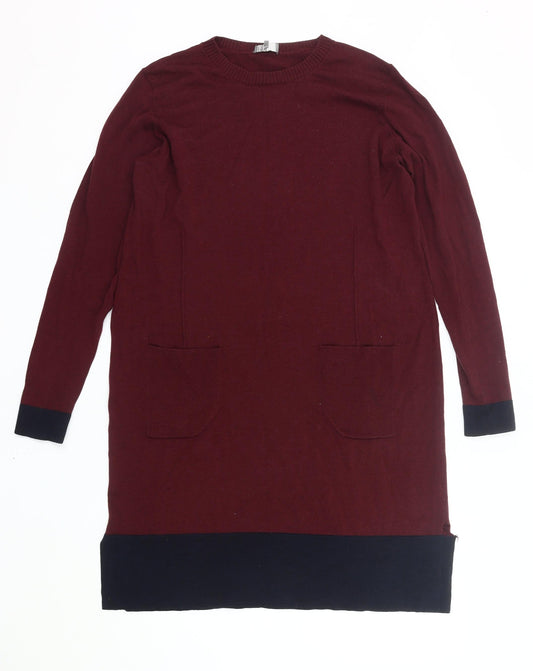 Jaeger Women’s Red Wool Jumper Dress Size L Long Sleeve Knitwear