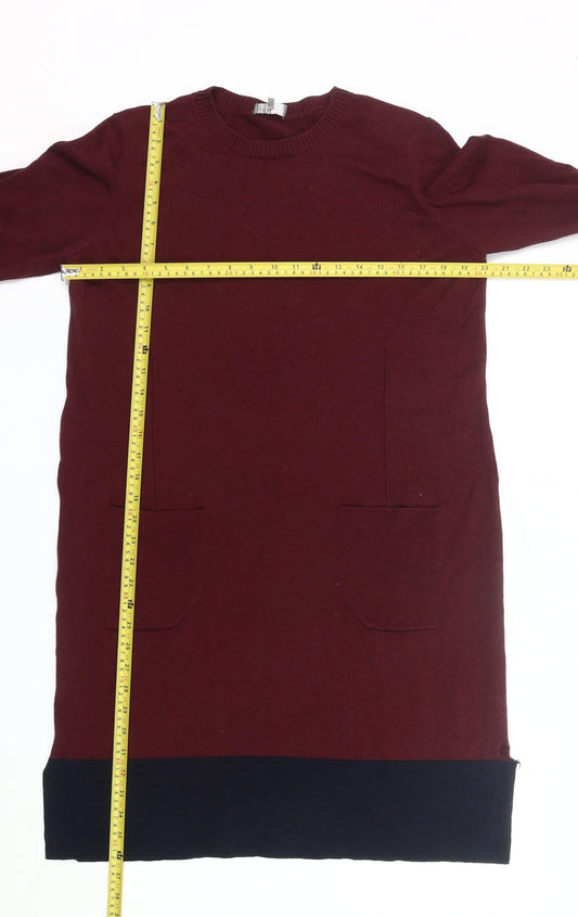 Jaeger Women’s Red Wool Jumper Dress Size L Long Sleeve Knitwear