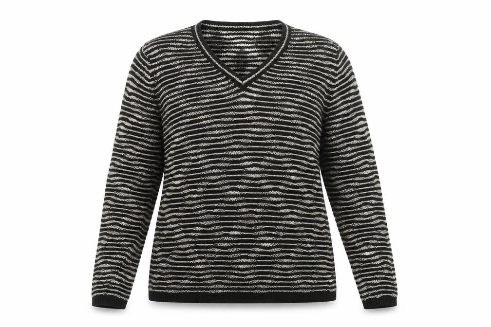 Soon Womens Black Striped V-Neck Pullover Jumper Size 16