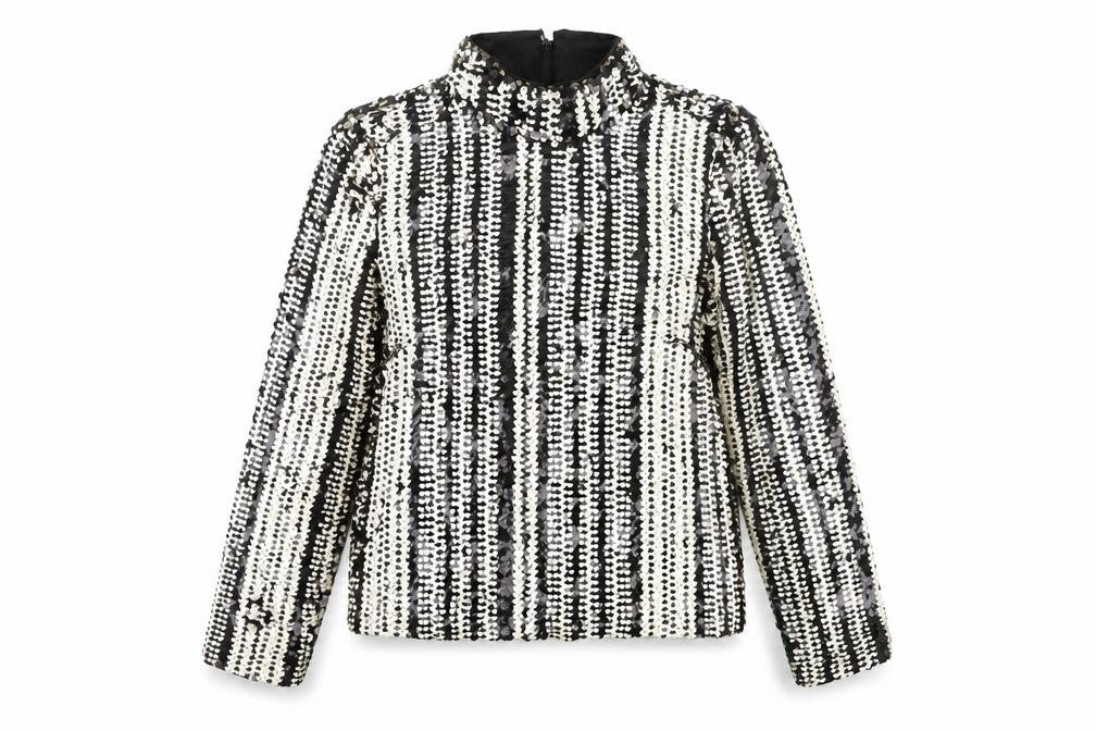 H&M Womens Black White Sequin Long Sleeve Tunic Blouse UK 12