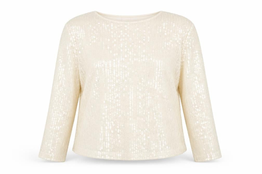 Marks and Spencer Women Beige Sequin Blouse Size 18 Long Sleeve