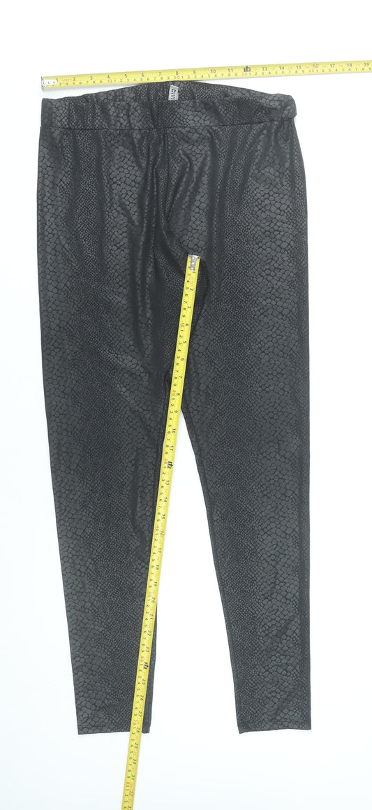 H&M Divided Women Black L Animal Print Stretch Leggings
