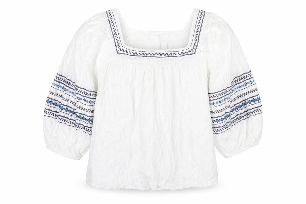 Figleaves Women’s White Embroidered Peasant Blouse Size 14