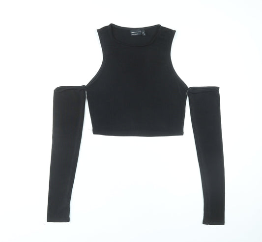 ASOS Design Women Black Size 12 Cropped Cold Shoulder Top