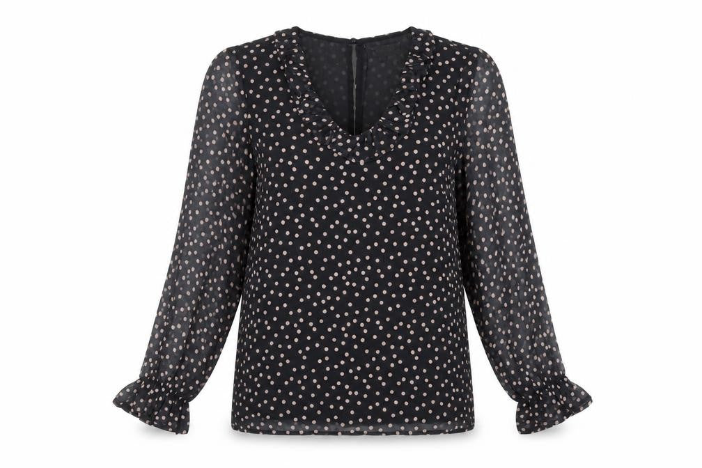 Sosandar Women’s Black Polka Dot Ruffle Blouse Size 6
