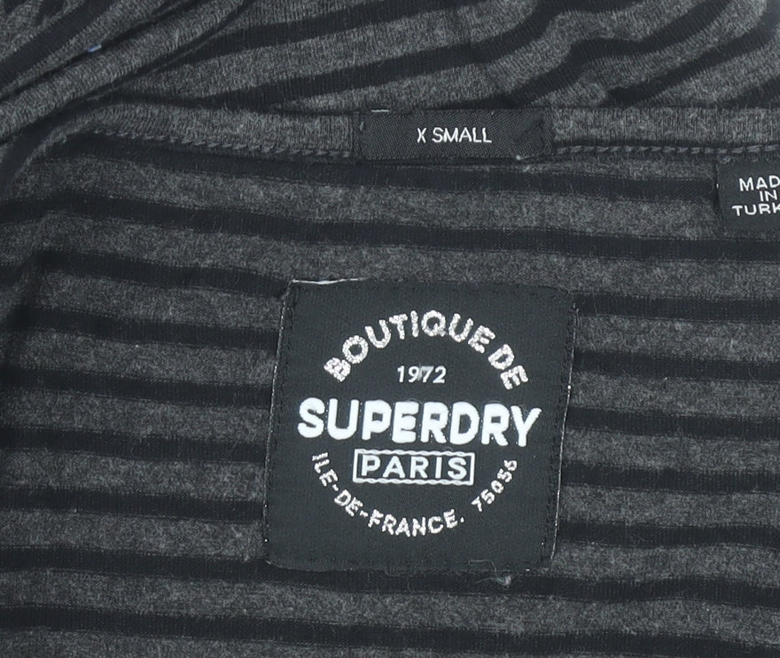 Superdry Women Grey Striped Bodycon Dress XS Long Sleeve Scoop