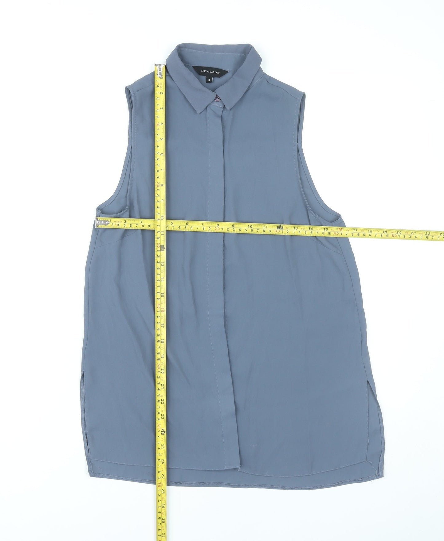 New Look Women’s Blue Sleeveless Collared Blouse Size 8