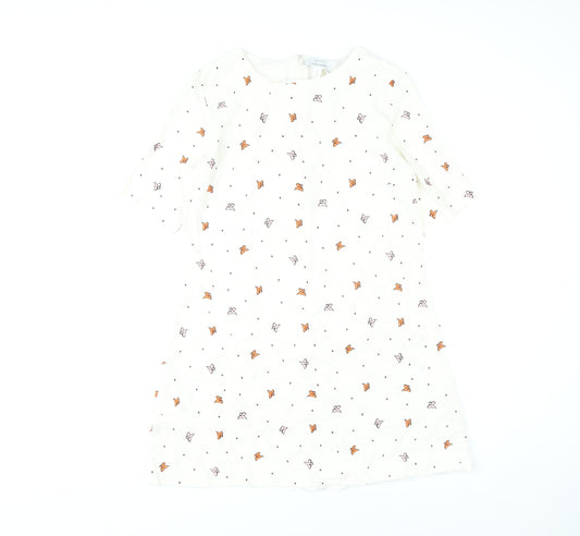 & Other Stories Women White Butterfly Embroidered Shift Dress Size 10