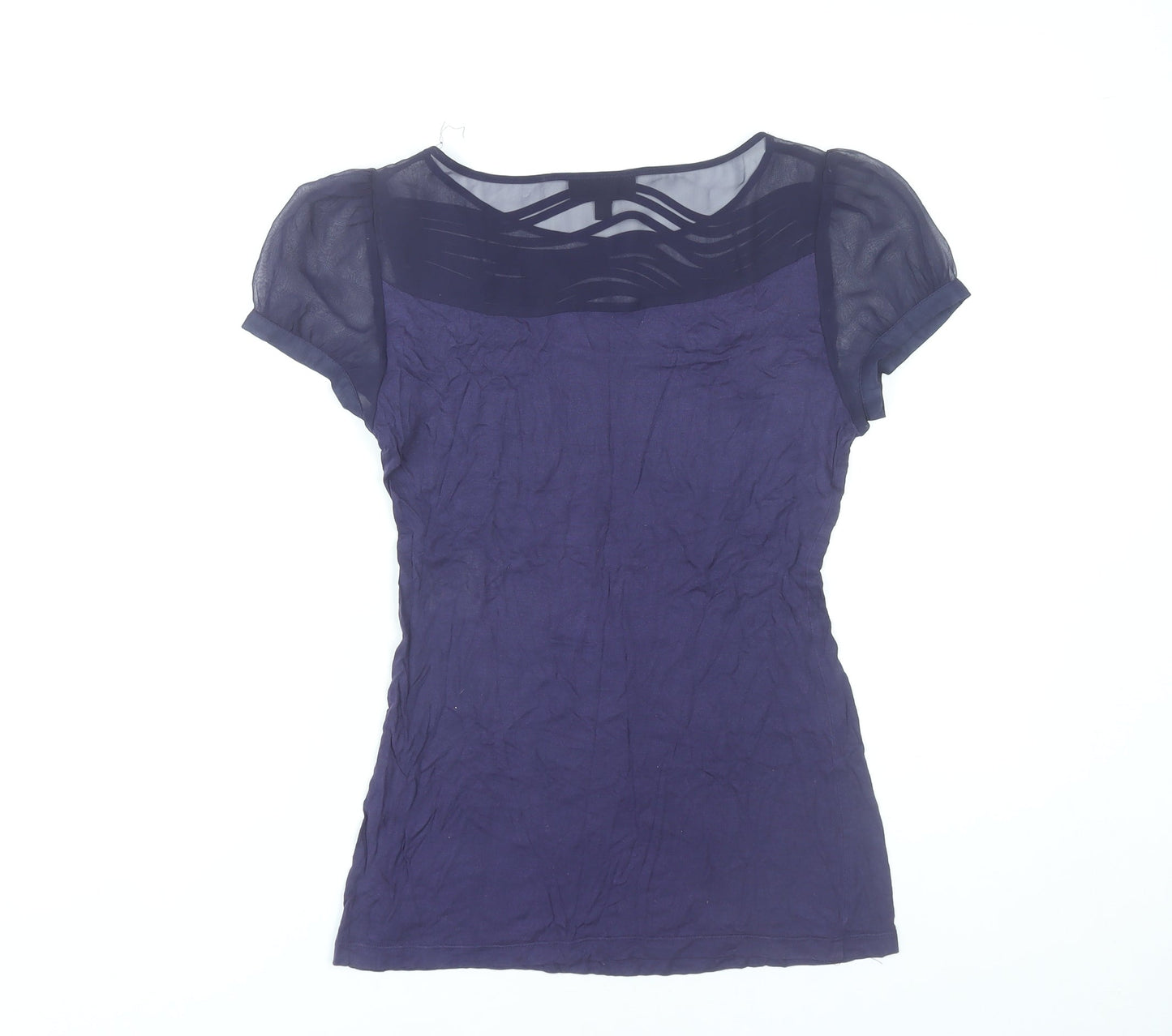 Warehouse Women’s Purple Blouse Size 10 Short Puff Sleeve Viscose Tunic