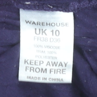 Warehouse Women’s Purple Blouse Size 10 Short Puff Sleeve Viscose Tunic