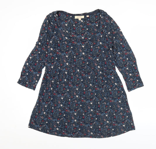 Fat Face Womens Blue Floral Shift Dress Size 10 Scoop Neck 3/4 Sleeve