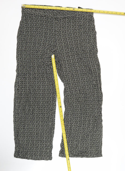 Marks and Spencer Women’s Black Geometric Wide-Leg Viscose Trousers Size 16
