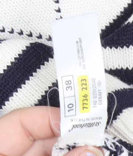 Marks and Spencer Women White Jumper Size 10 Argyle Striped Short Sleeve