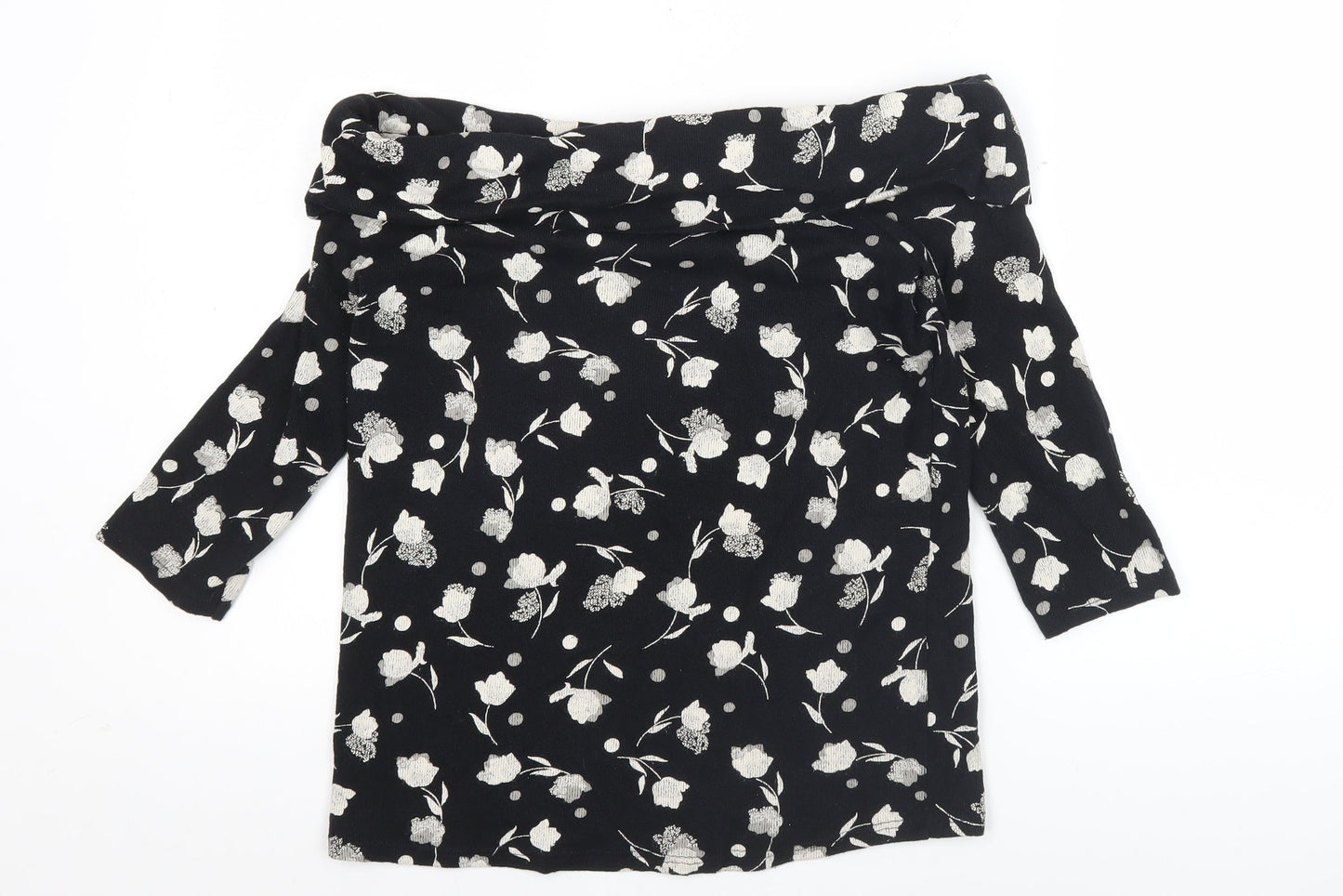 Next Womens Black Floral Cotton Pullover Jumper Size 8 3/4 Sleeve