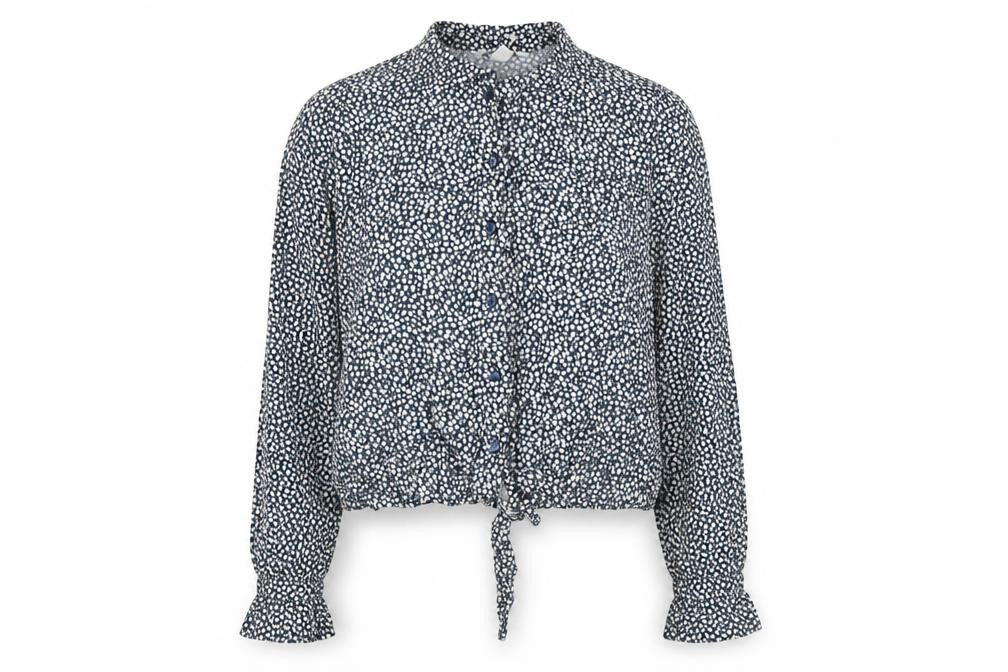 H&M Women’s Blue Floral Cropped Blouse UK 6 Long Sleeve Tie Front
