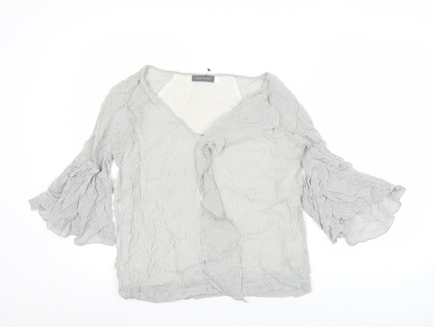 Mint Velvet Womens White Striped Ruffle Blouse Size 12 Viscose