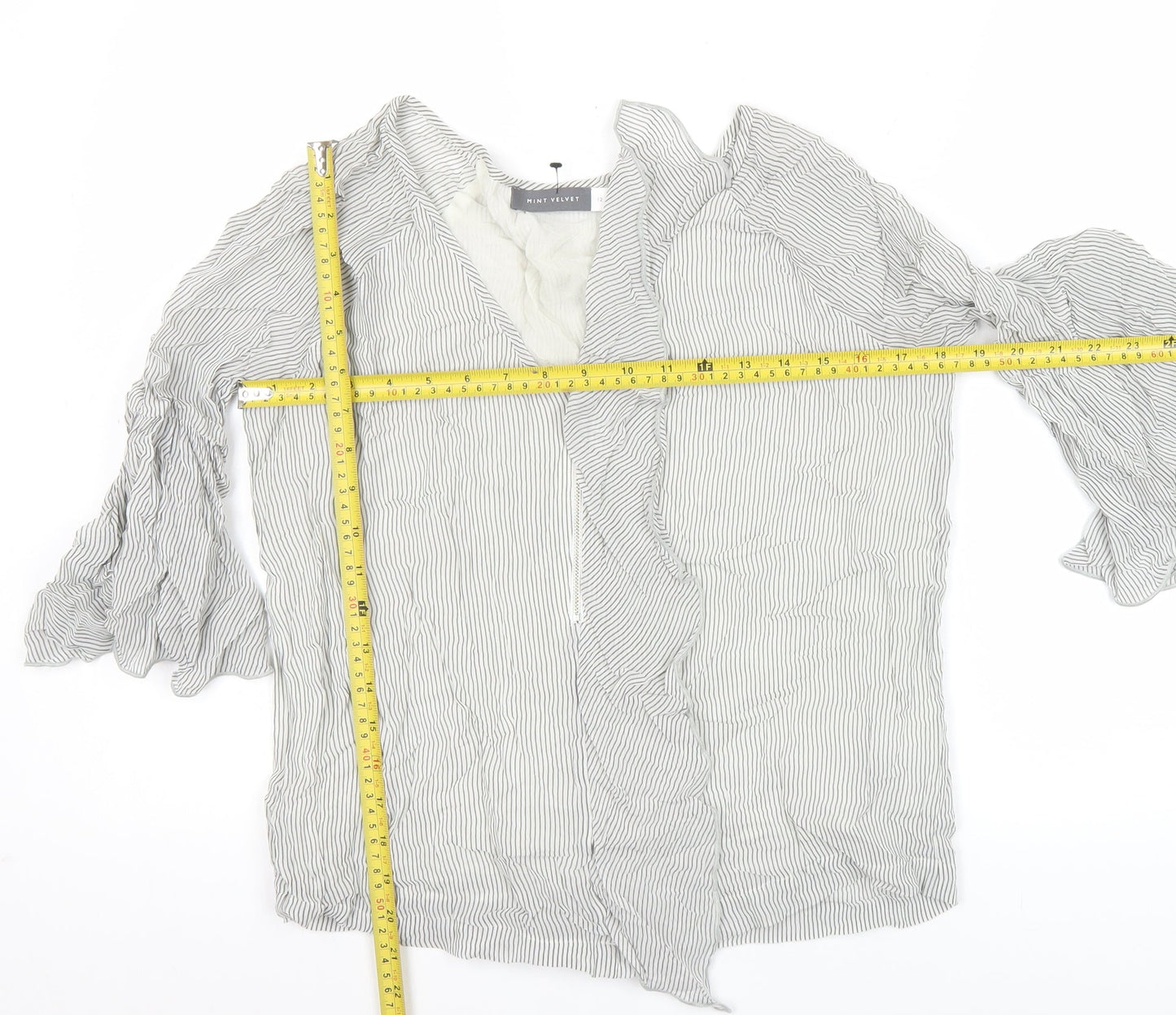 Mint Velvet Womens White Striped Ruffle Blouse Size 12 Viscose