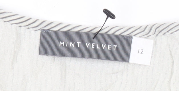 Mint Velvet Womens White Striped Ruffle Blouse Size 12 Viscose