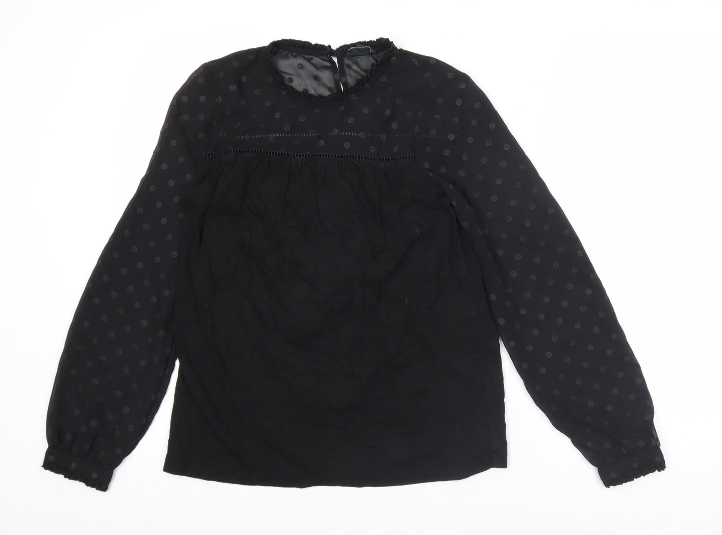 Fat Face Womens Black Polka Dot Blouse Size L Long Sleeve Tunic