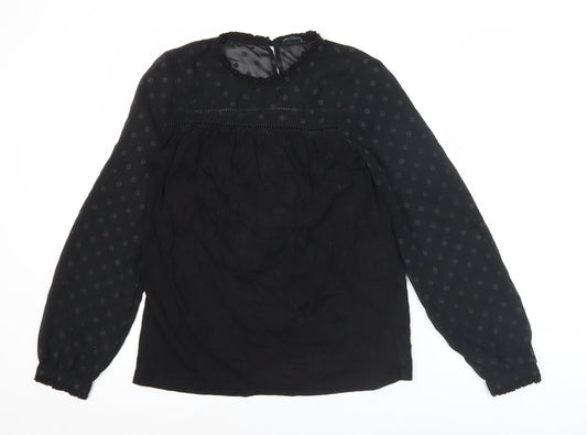 Fat Face Womens Black Polka Dot Blouse Size L Long Sleeve Tunic