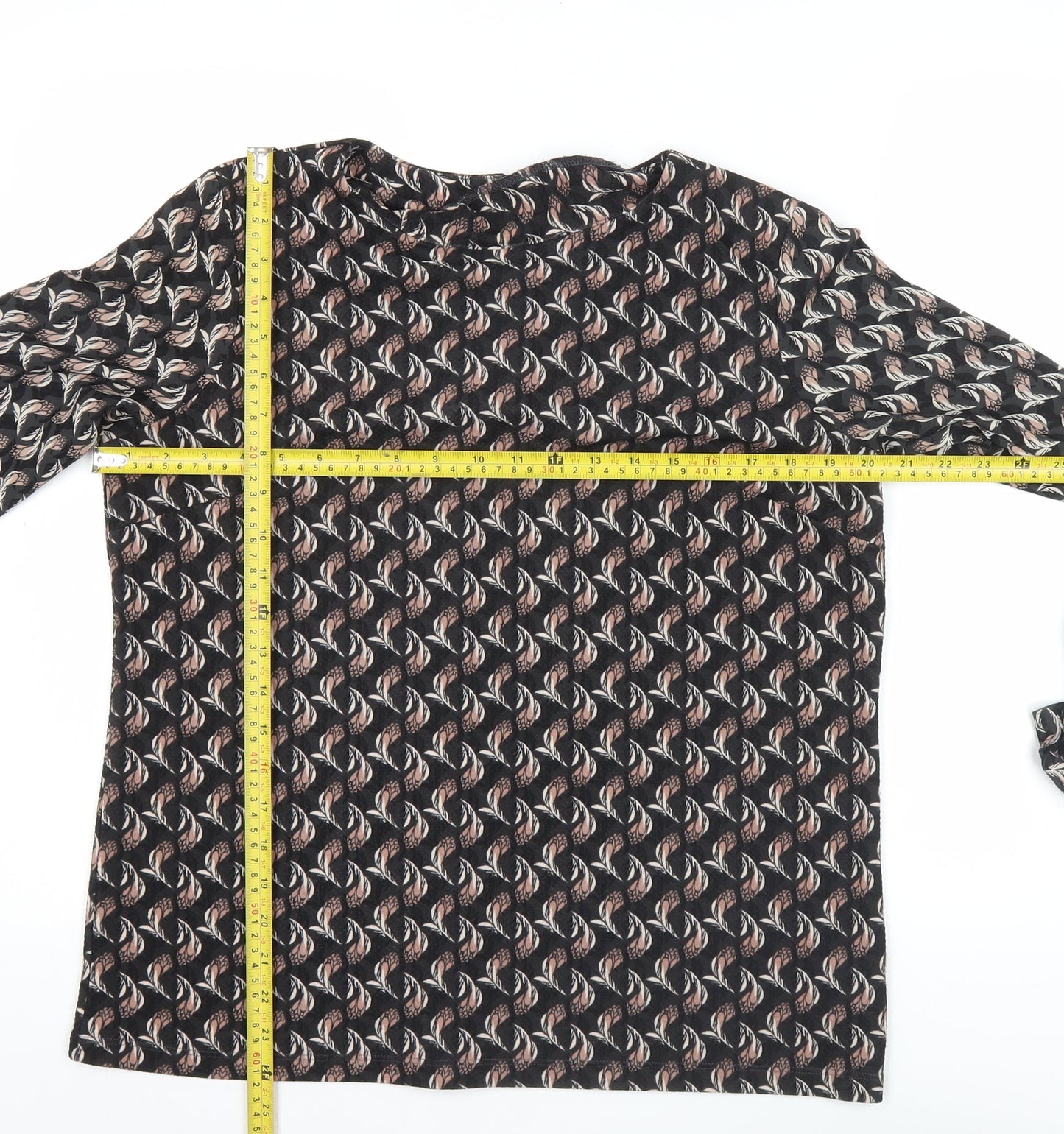 Next Womens Black Geometric Blouse Size 14 Long Sleeve Tunic