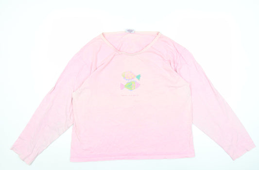 ICanToo Womens Pink Long Sleeve Cotton Beach Graphic T-Shirt L
