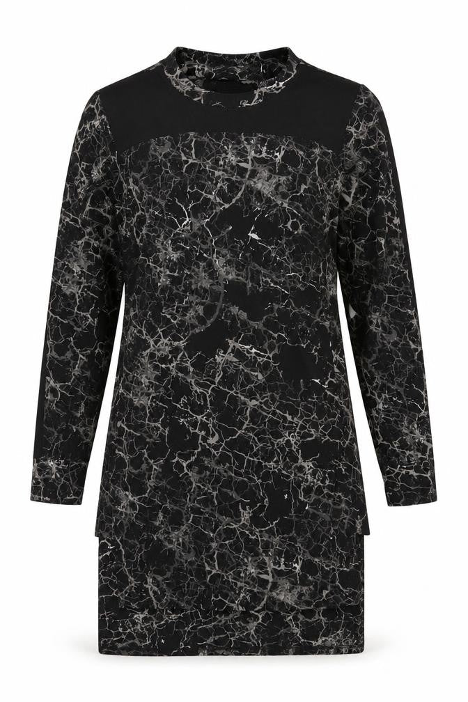 Next Women Black Marble Print Bodycon Dress Size 8 Long Sleeve Knee Length