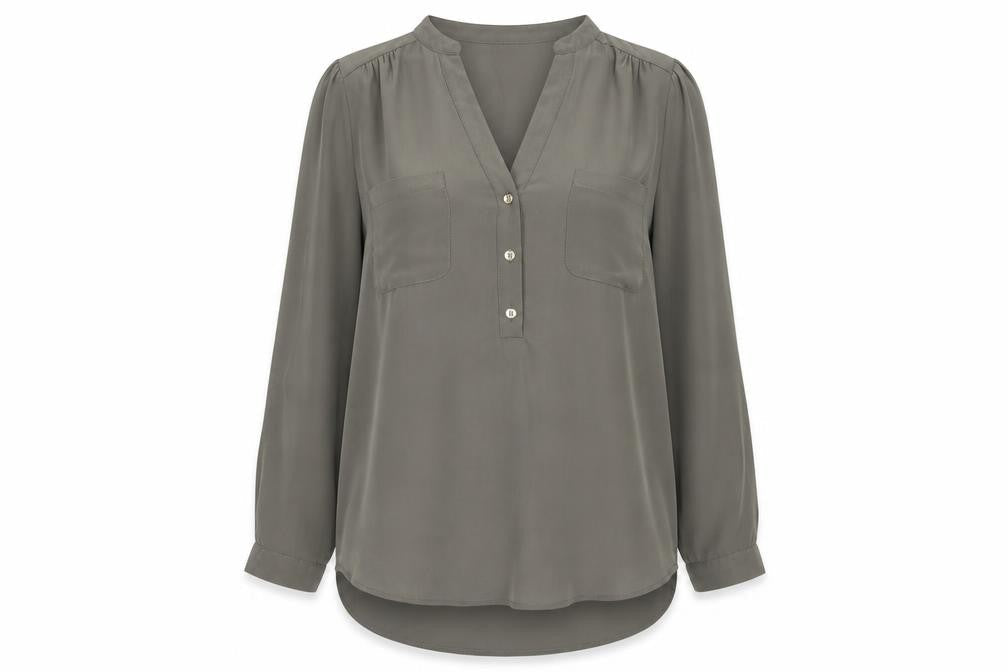 Oasis Womens Green Viscose Blouse Size 10 Tunic 3/4 Sleeve Workwear