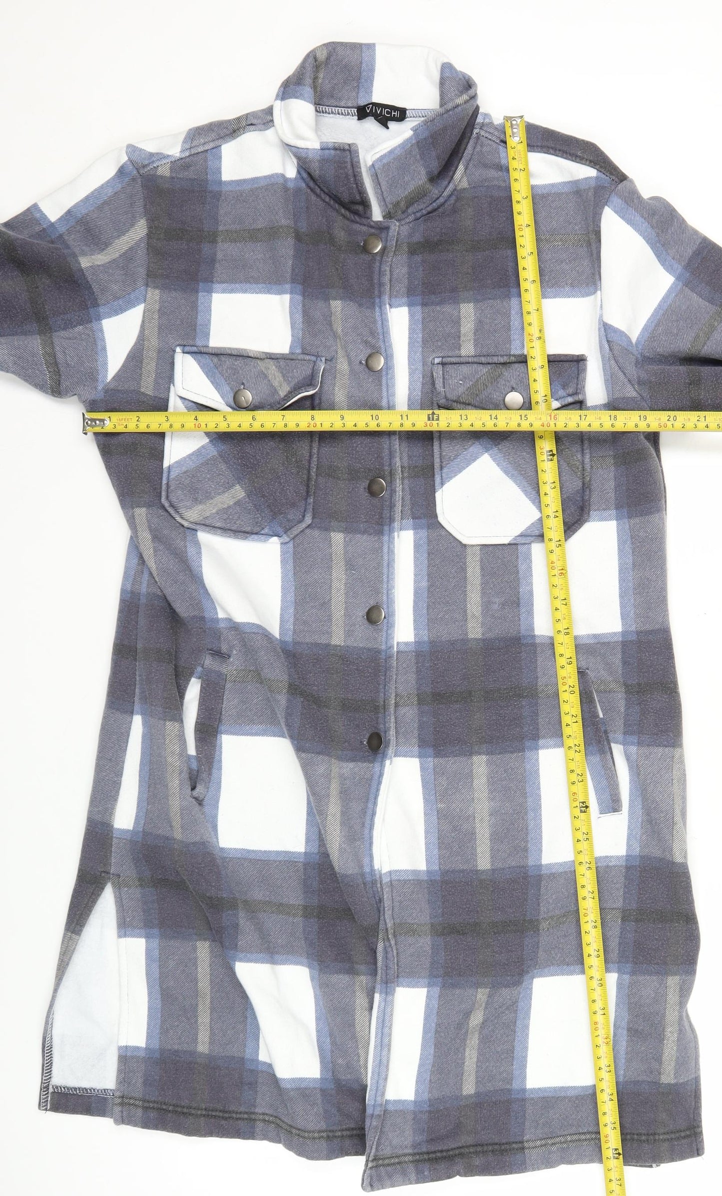 Vivichi Men’s Blue Grey Check Flannel Jacket Size S Casual
