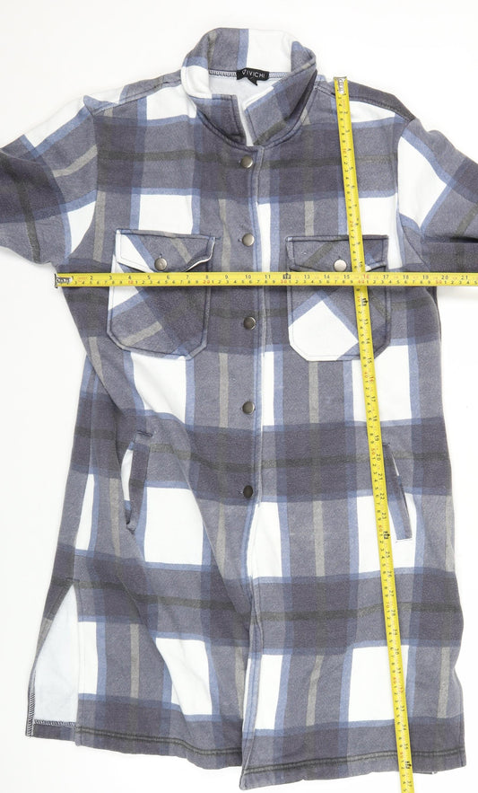 Vivichi Men’s Blue Grey Check Flannel Jacket Size S Casual